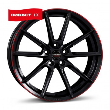 8x18/5x114.3 CB72.5 ET48 Borbet LX black glossy rim red