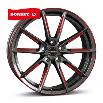 8.5x19/5x114.3 CB72.5 ET37 Borbet LX graphite spoke rim red polished